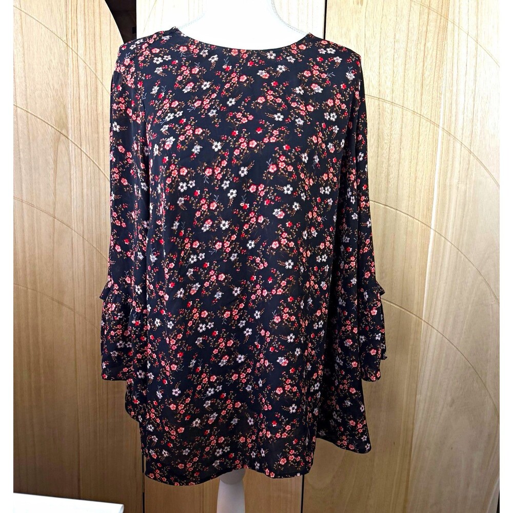 DR2 Black Red Mini Flower Ruffle Bell Sleeve Cottagecore Whimsigoth Fairycore